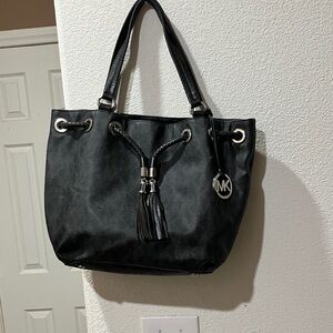 Michael Kors Signature Embossed Black/Grey  Tote with Tassel Accent